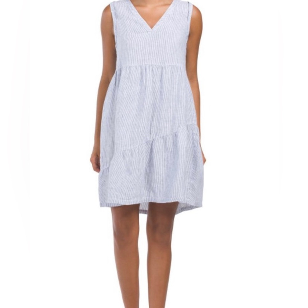 Lucky Brand Linen Sleeveless Striped V-neck Mini Dress Size small NEW WITH TAGS